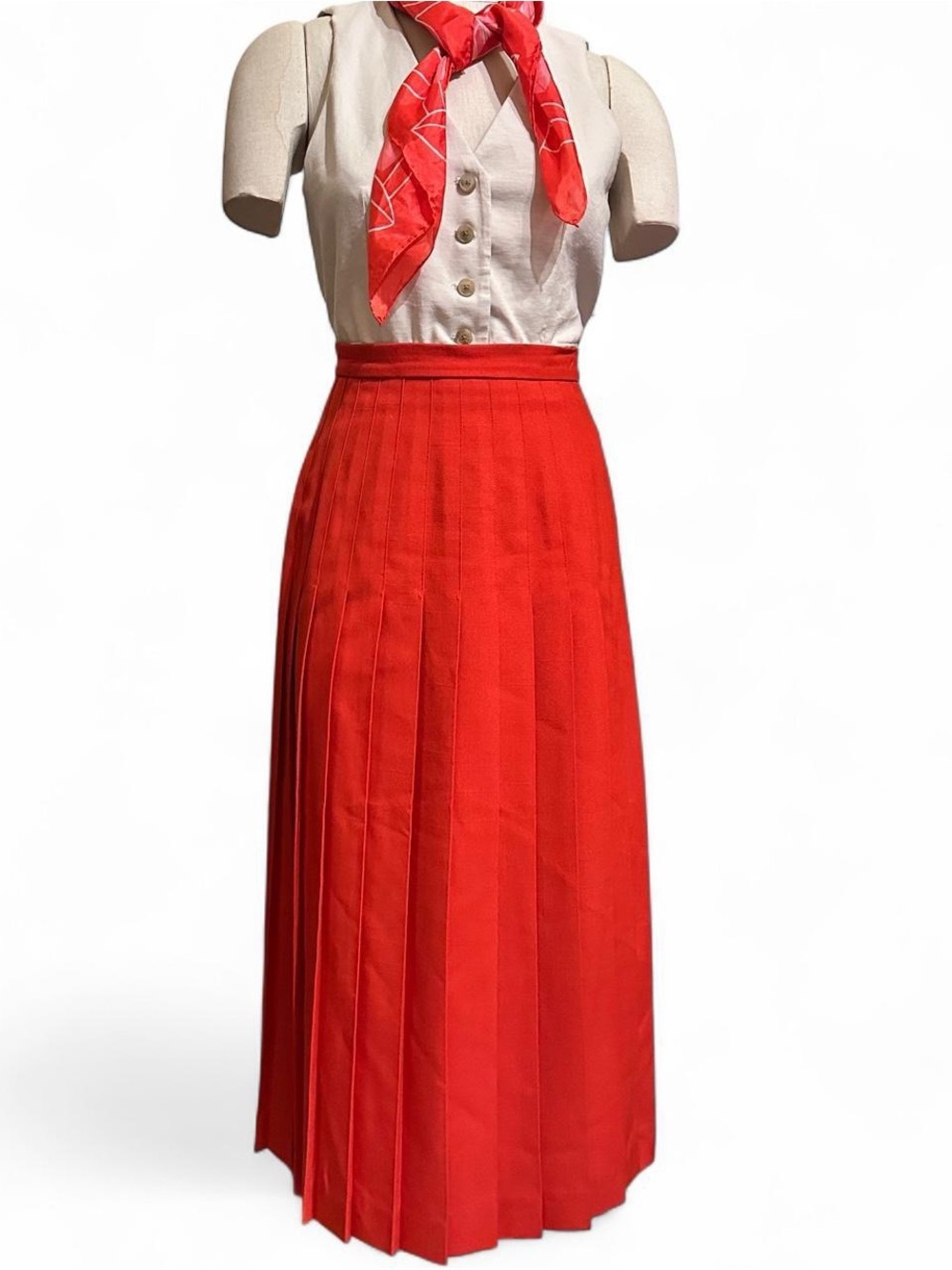 Vintage Red Pleated Midi Maxi Skirt